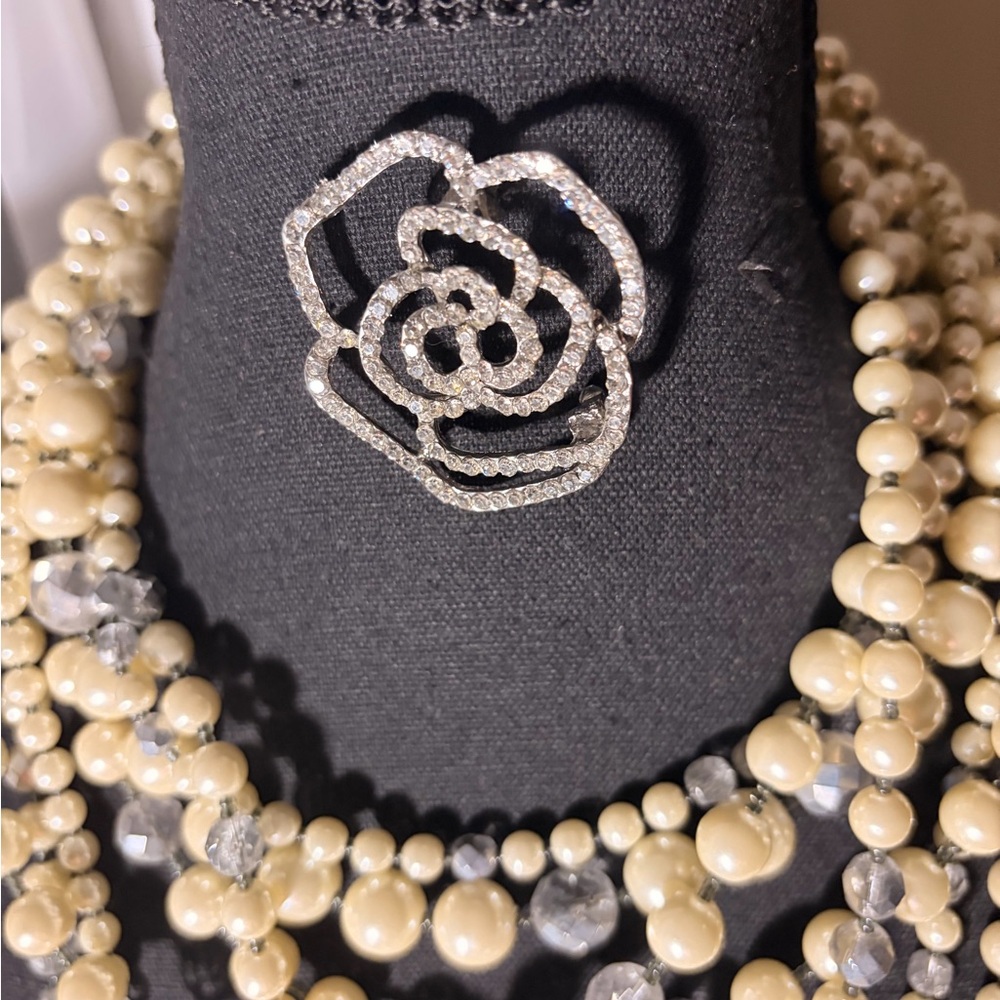 Crystal Floral Brooch - Silver Tone